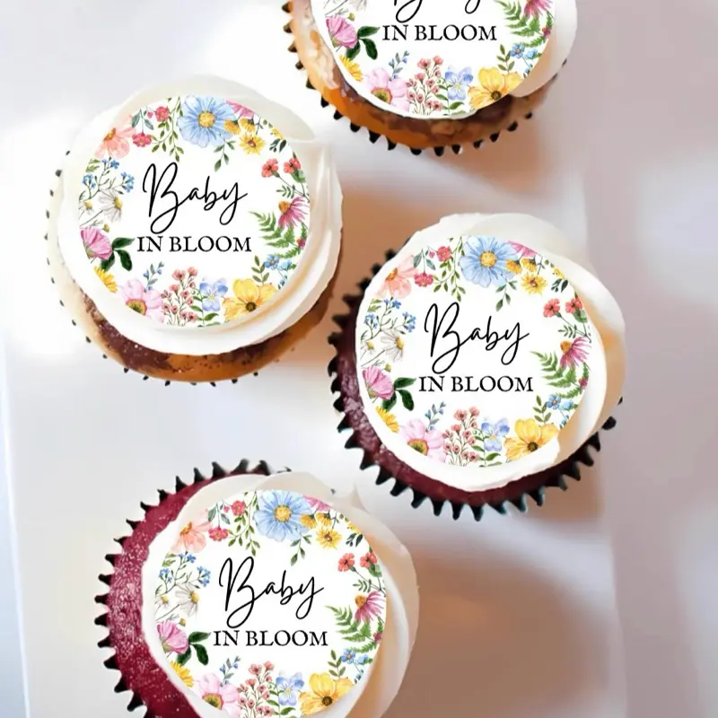 Baby in Bloom Edible Treat Toppers: Cupcakes, Oreos, Cakes Girl Wildflower Baby Shower Edible Decorations