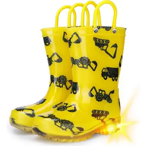 L-SOK007   Toddler Rain Boots Boys Rain Boots - Patterns Light Up Kids Rain Boots with Easy-On Handles Lightwight Waterproof Rain Shoes (Toddler/Little/Big kids)