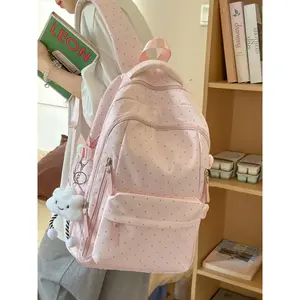 2026 New Polka Dot Cute Fashion Multi-Layer Backpack, Large Capacity Student Bag with Pockets, Casual Style, All Seasons