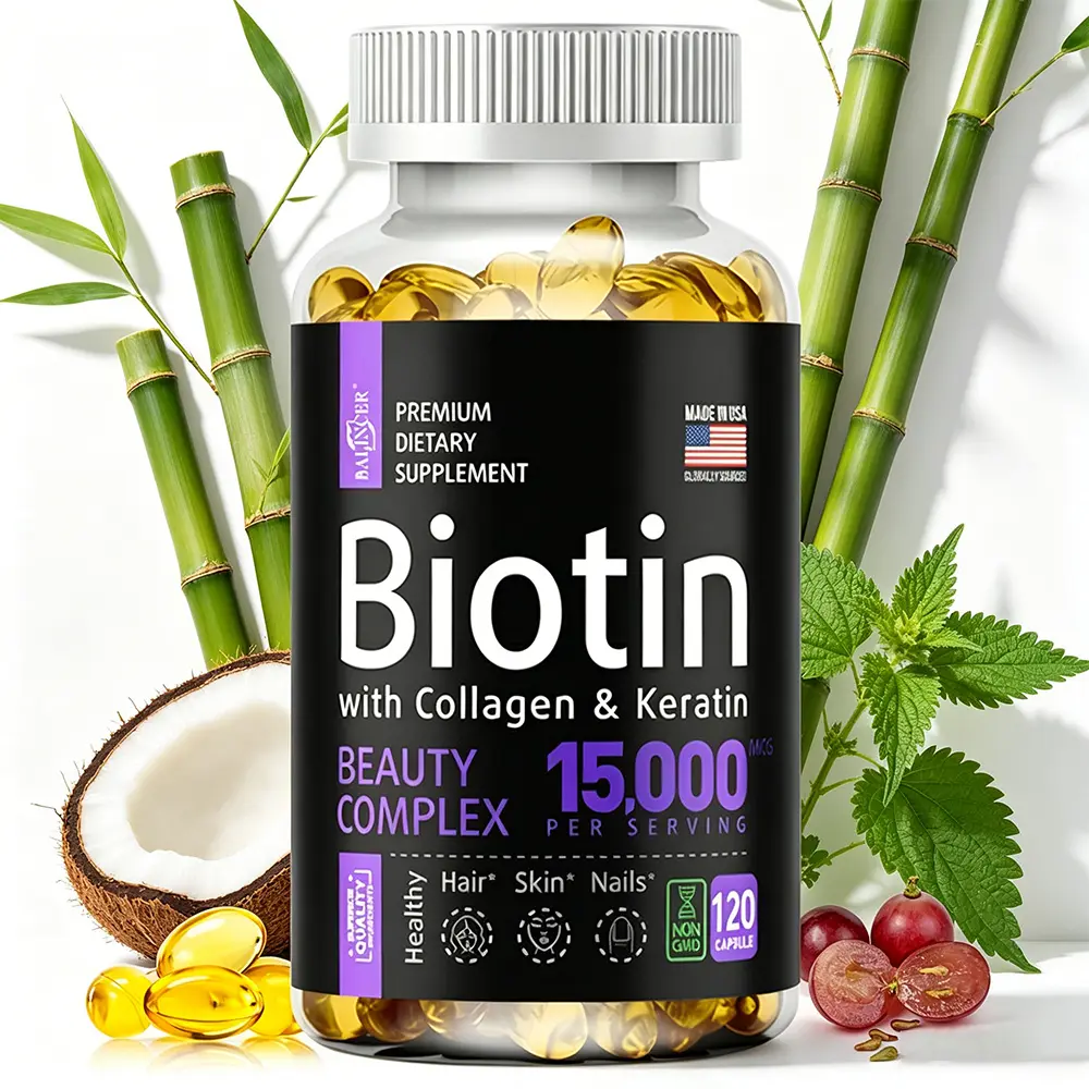 Balincer Biotin 15000mcg Complex - with Collagen & Keratin for Hair Skin and Nails Support, 120 Capsules
