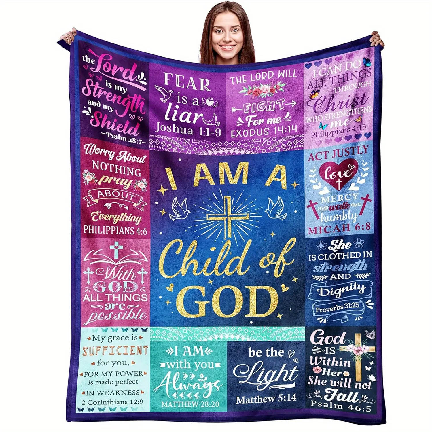 30*40 inch Anti-Pilling Polyester Soft Fleece Christian Motif Tapestry Blanket with Scripture Print & Verse - Home Supplies, Smooth Lightweight Sofa Decor Accent, Religious Gift for Enthusiasts