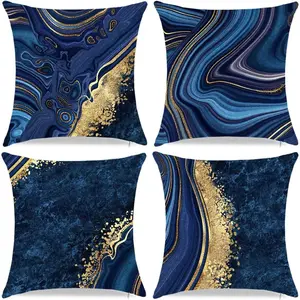 Throw Pillow Covers, Navy Blue Decorative Pillow Covers,Blue and  Marble Pillowcase 18x18 inch, Couch Cushion Cover Set of 4 for Home Living Room Bedroom Sofa Decor Pillows
