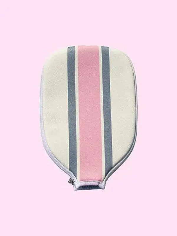 Ribbon Striped Pickleball Paddle Cover - Pink/Grey