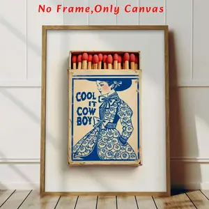 Cowgirl Pattern Unframed Painting, 1 Count Western Style Vintage Letter Print Artistic Canvas Wall Art, Wall Art Decor for Home Living Room Bedroom Office, Design Interior Decoration Ornaments, Home Ambiance