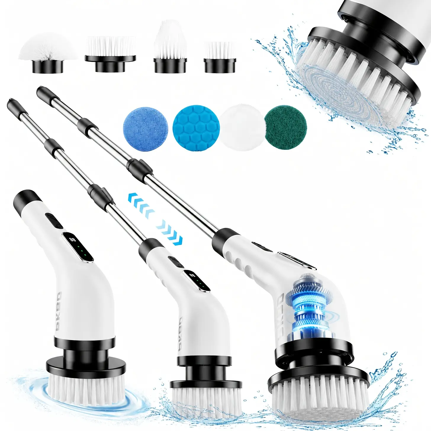 9-in-1 Cordless Electric Spin Scrubber with Extendable Handle, Rechargeable Power Brush, Digital Display, 3 Speed Settings for Bathroom, Tile Floor, Kitchen Cleaning