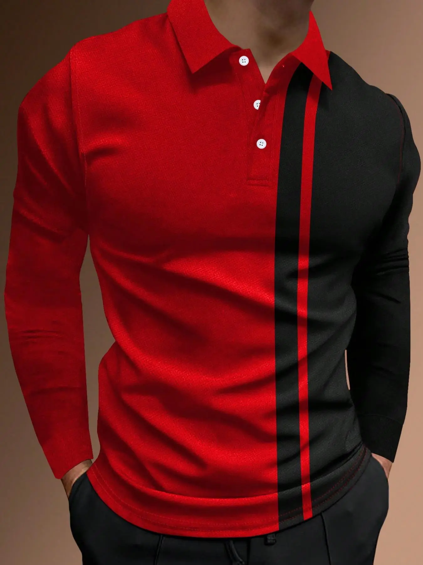 Men's Patchwork Print Half Button Fitted Polo Shirt, Regular Fit Casual Longsleeves Collared Top, Trendy Casual, Polo Shirts Men, Fall Outfits, Men's Clothing, Golf Colorblock Polo Shirt