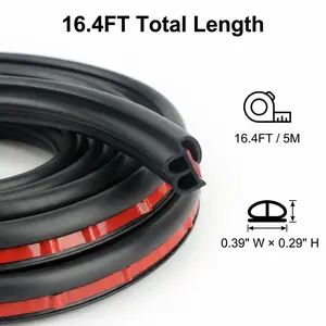 5M B-Shape Car Door Seal Strip Self-Adhesive Soundproof Anti-Collision Rubber Weather Stripping Noise Reduction Waterproof Edge Protector for Cars Trucks SUVs
