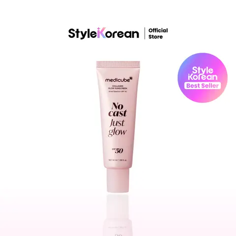 [Official Medicube Partner] No Cast Just Glow Collagen Sunscreen | SPF 50 Broad Spectrum Face Sunscreen | Lightweight, Non-Sticky, Hydrating Formula | Peptide, Cica for Soothing & Glow | Korean Skincare | Halloween, Holiday Gift, Black Friday, Deals