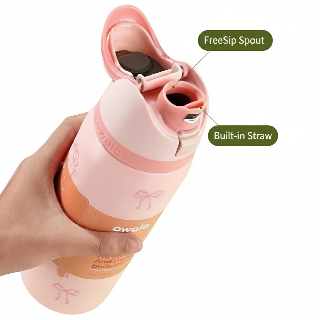 FreeSip 2026 Summer Water Bottle Hydrate Gift - Pink Ribbon Toile Edition Stainless Steel Tumbler for Everyday Use