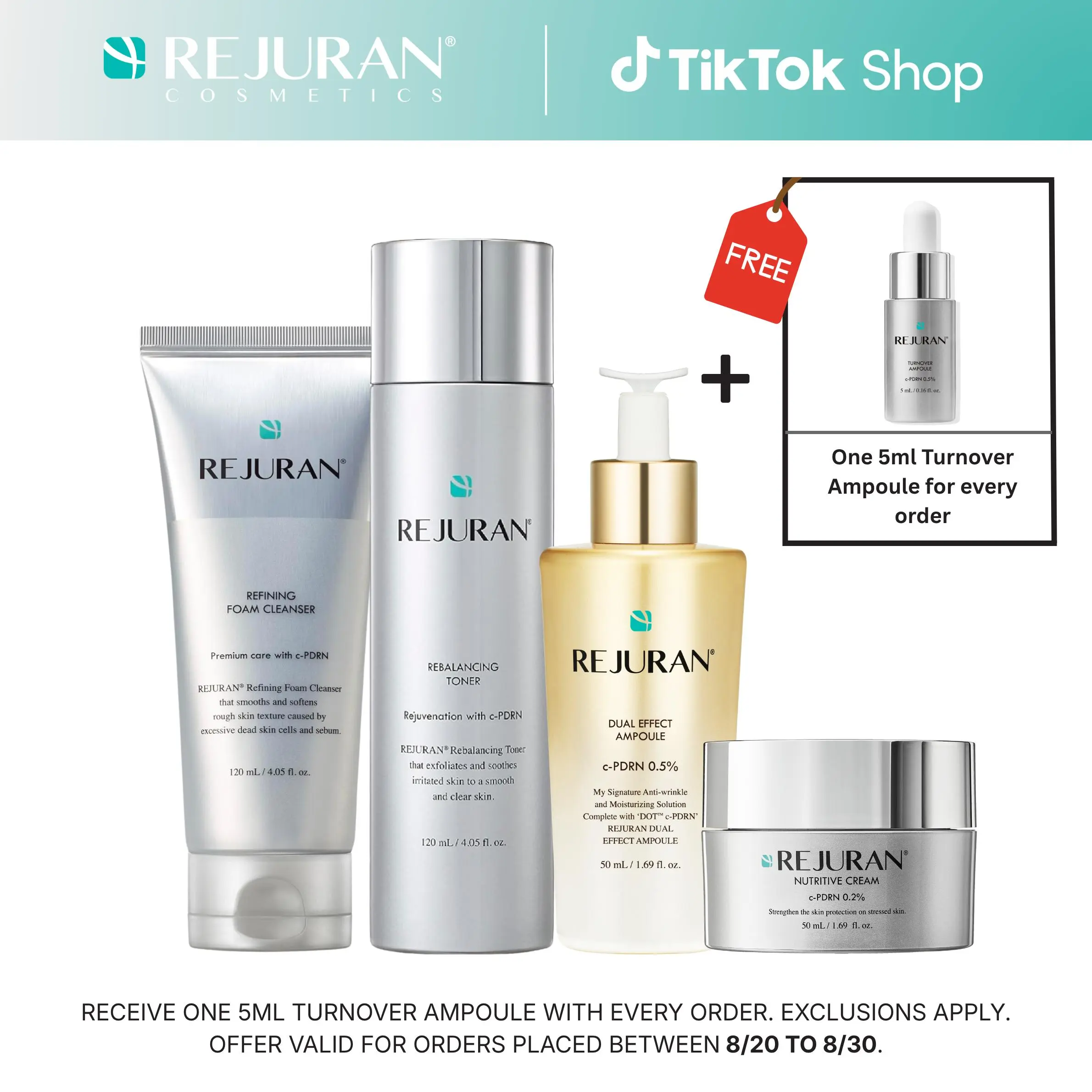 [Exclusive Bundle] REJURAN Dual Effect Ampoule 50ml+ Rebalancing Toner + Nutritive Cream + Foam Cleanser