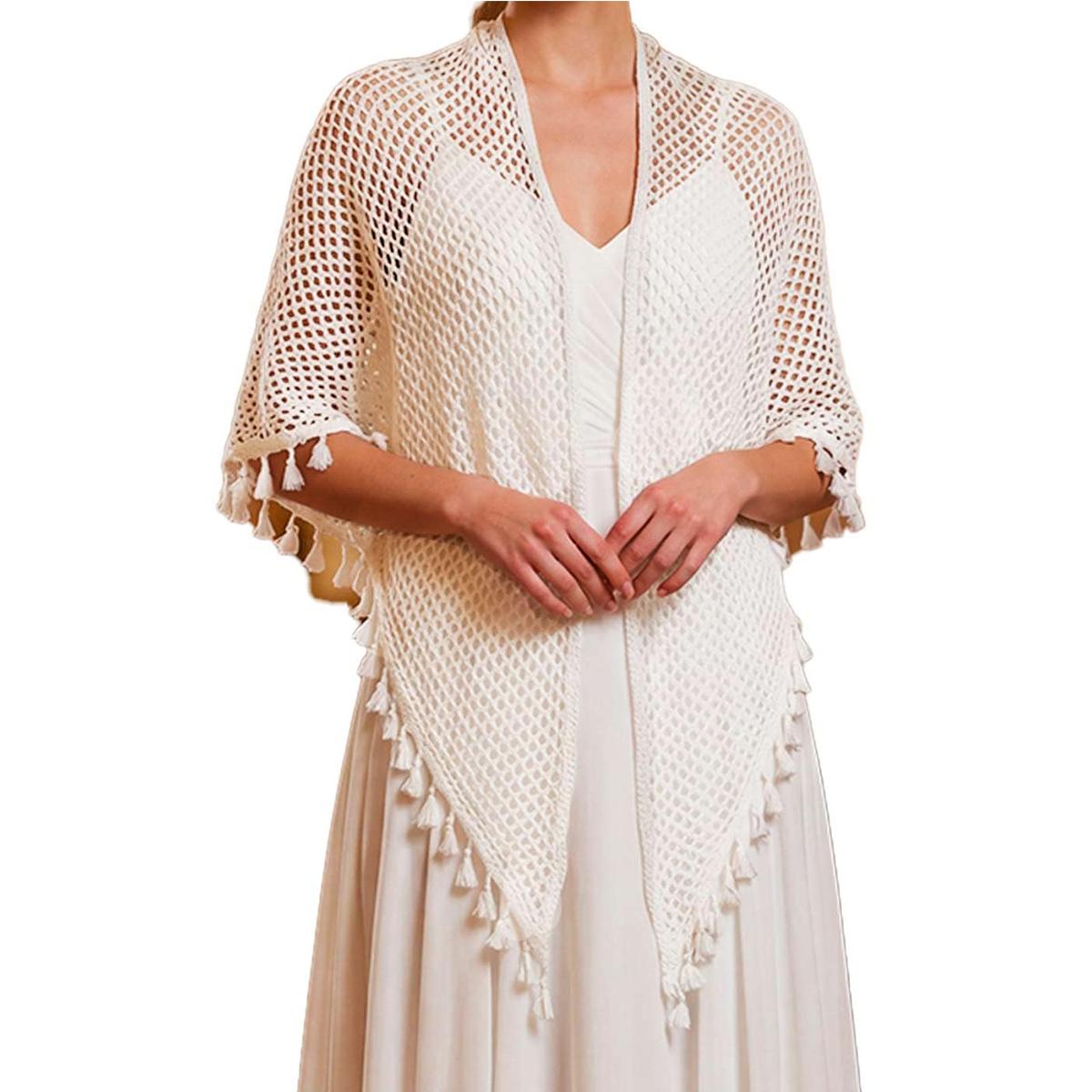 AWAYTR Women Knit Shawl Wraps Boho Fringe Crochet Hollow Poncho Scarf Shawls for Wedding AWAYTR Women Knit Shawl Wraps Boho Fringe Crochet Hollow Poncho Scarf Shawls for Wedding