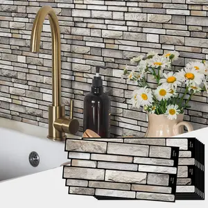 20pcs Peel & Stick Vinyl Wall Stickers, Waterproof Backsplash for Kitchen Bathroom, Self Adhesive Tile Transfer Decals with Stone Brick Effect, Peel And Stick Wallpaper Designs