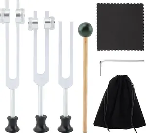 Tuning Forks for Healing 3-Piece Set -128/256/512Hz & Reflex Hammer, Sound Therapy Tools for Yoga, Meditation & Chakra Balancing