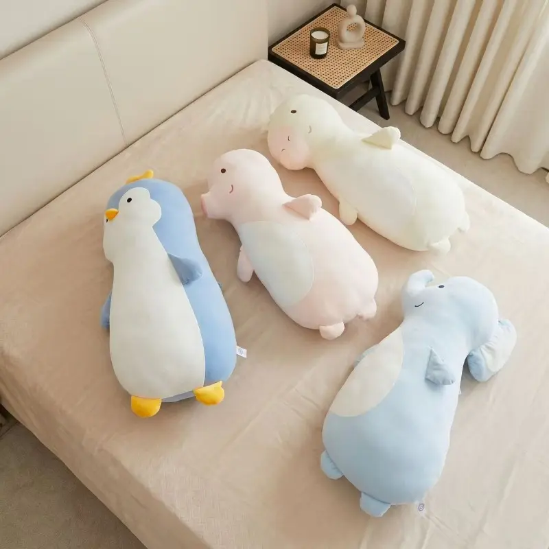 Cute Animal Toys Set - Soft Soothing Long Hugging Pillow, Elephant/Piglet/Penguin Stuffed Toy Sleep Companion