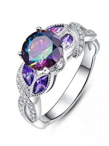 Elegant Artificial Gemstone & Rhinestone Decor Hollow out Promise Ring, 2024 New Fashion Wedding Promise Rings & Party Jewelry As Gift for Women