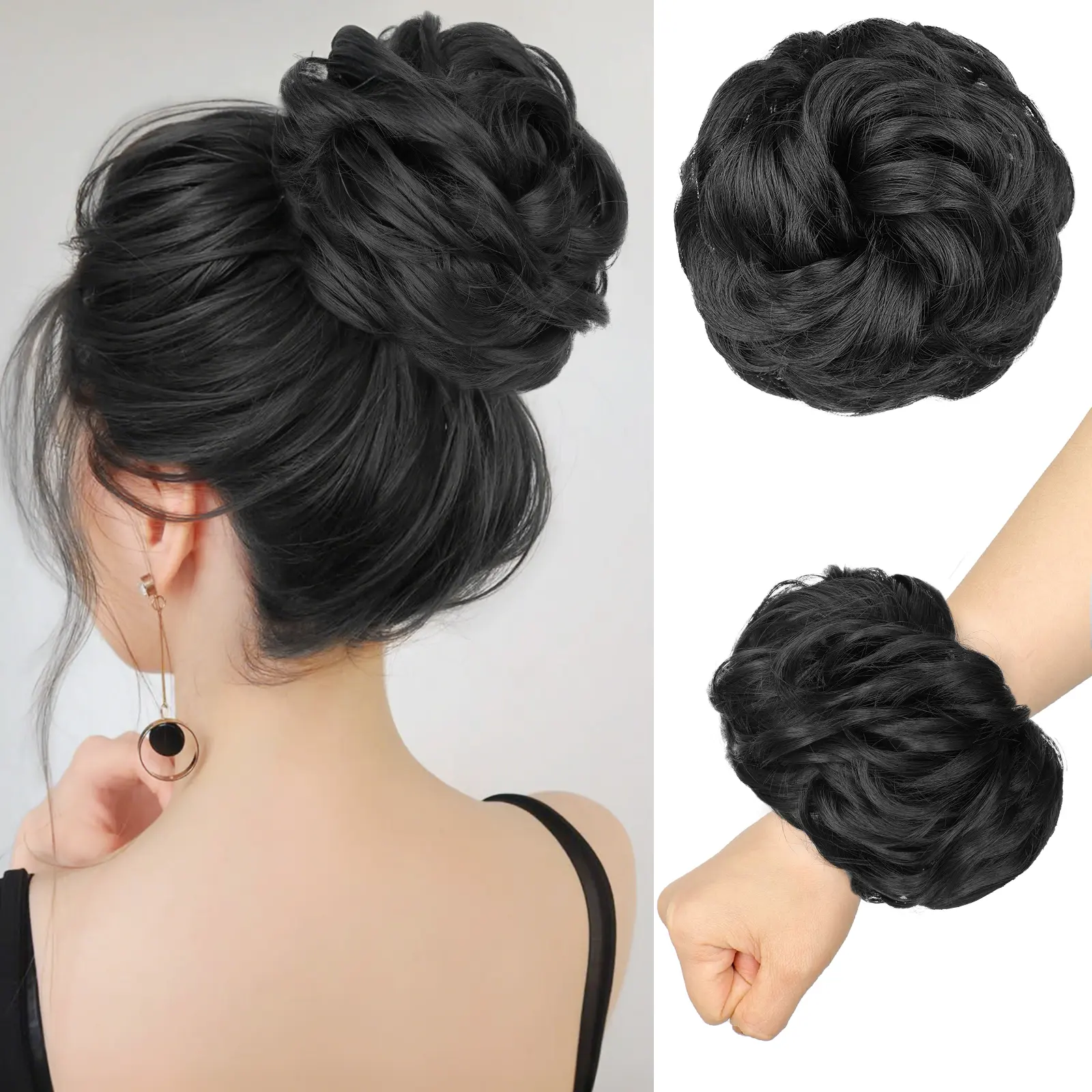 Female Loose Wave Messy Hair Bun Scrunchie - Premium Synthetic Hair Extension, Heat-Friendly Layered Look Updo Piece for Voluminous Easy Styling, Synthetic Hairpieces, Synthetic Hair Hairpieces, Easy Updos
