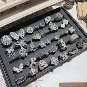 Fashionable Luxury Sparkling Full-Drilled Imitation Wedding Ring – Gold-Plated Hong Kong Style, High-End Elegant Exquisite Ring