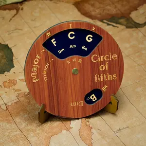 Circle of Fifths Wheel, Wooden Music Theory Chord Chart with Stand, Rotating Chord Wheel for Guitar Piano Songwriting, Music Theory Learning Tool for Students Beginners, Music Teacher Gift, Musician Gift, Songwriter Gift, Vintage Music Studio Decor