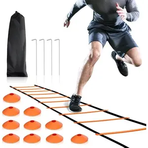 Agility Ladder and Cones 20  12 Adjustable Rungs Fitness Speed  Equipment,1 Carry Bags, 10 Cones, 4 Stakes, Basketball, Soccer