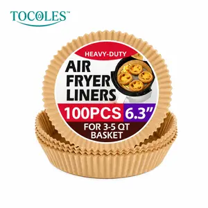 Air Fryer Liners Heavy-Duty Non-Stick Oil-Resistant Disposable Compostable Parchment Paper for 5-8 QT Round Baking Roasting Microwave Oven Bakeware Utensils Wood Kitchen