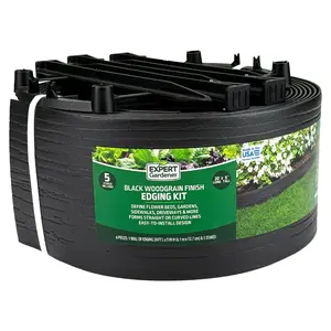 Expert Gardener 5 in. x 20 ft. Black/Brown Wood Grain Plastic Landscape Edging with Stakes