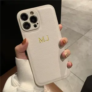 Personalised Customized Name Case For iPhone 17 16 15 14 13 12 11 Pro Max Initials Letters Leather Cover 13 15 16 17 Air Pro Max