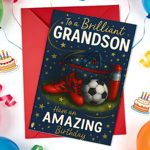 1pc football themed grandson's birthday greeting card envelope set with blank inner pages suitable for grandson's birthday surprise gifts, football enthusiasts celebrating scenes, sports vitality, visual theme greeting cards