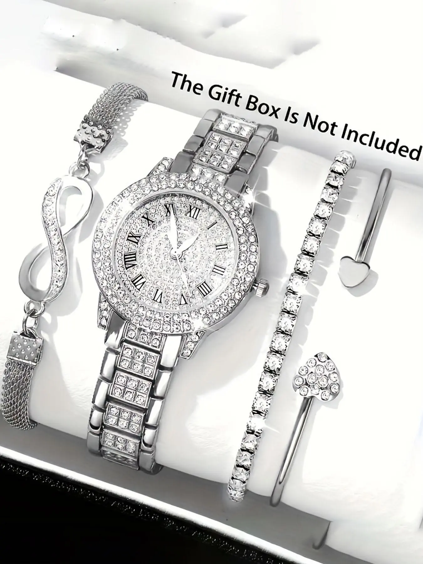 Women's Elegant Business Quartz Watch & Matching Jewelry Set, Exquisite Watches Set with Jewelry As Gift, Fashionable Round Dial Analog Quartz Wristwatch & Bracelet, 4 Piece Gift Set For Valentine's, Easter, Ramadan, Stylish Watch