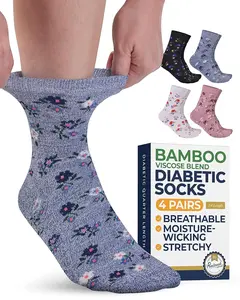 Pembrook Women's Diabetic Ankle Socks - Moisture-Wicking, Non-Binding for Neuropathy, Edema, 4 Pairs, Floral Design