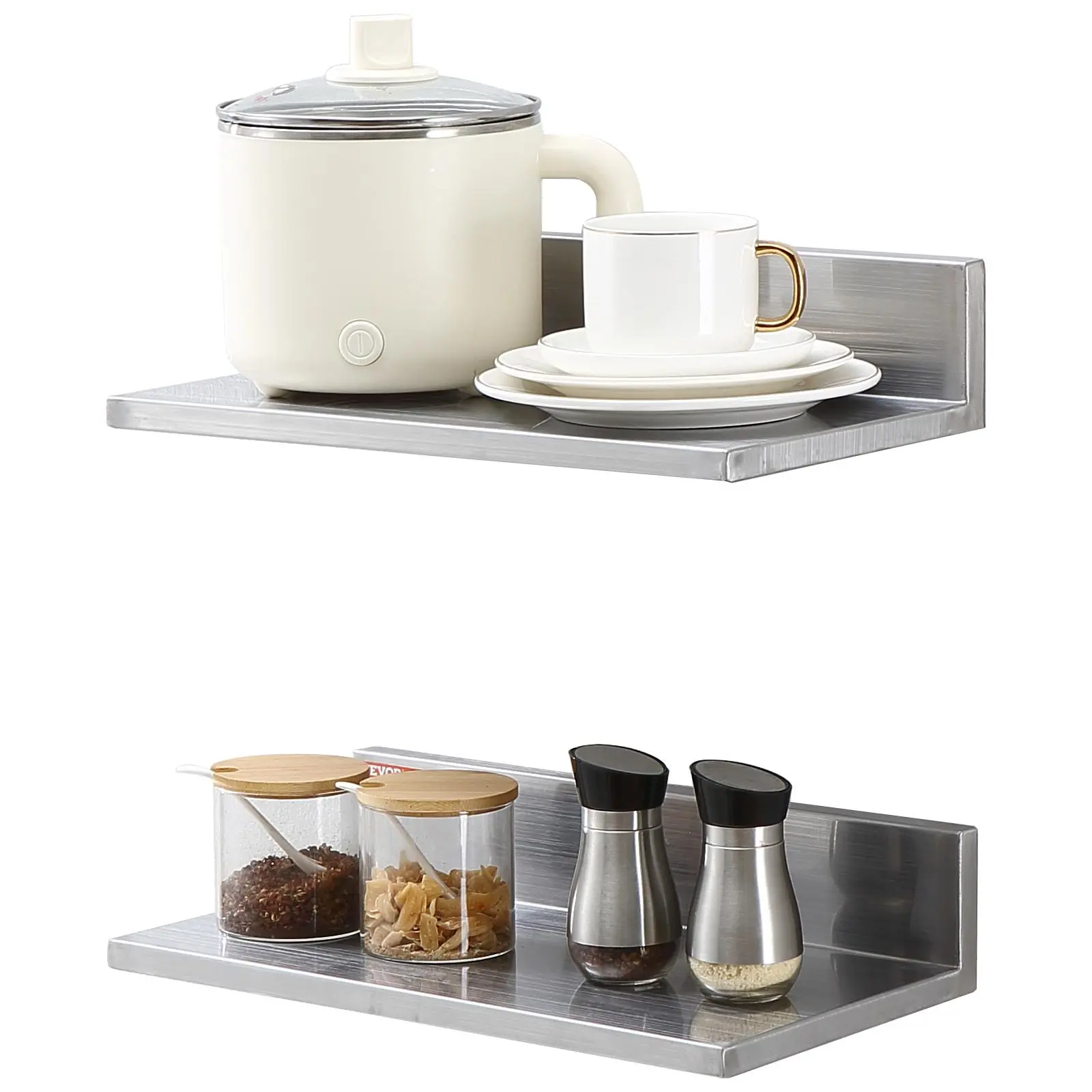 【Summerfinds】VEVOR 8.6" x 16" Stainless Steel Shelf, Wall Mounted Floating Shelving with Backsplash, 44 lbs Load Capacity Commercial Shelves, Heavy Duty Storage Rack for Restaurant, Kitchen, Bar, Home, and Hotel Organiser Decoration