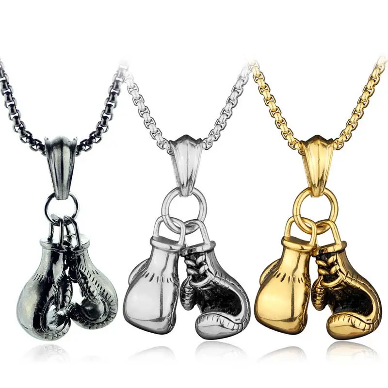 Stainless Steel Necklace Fitness Boxing Gloves Pendant Necklace Men's Daily Wear Gift