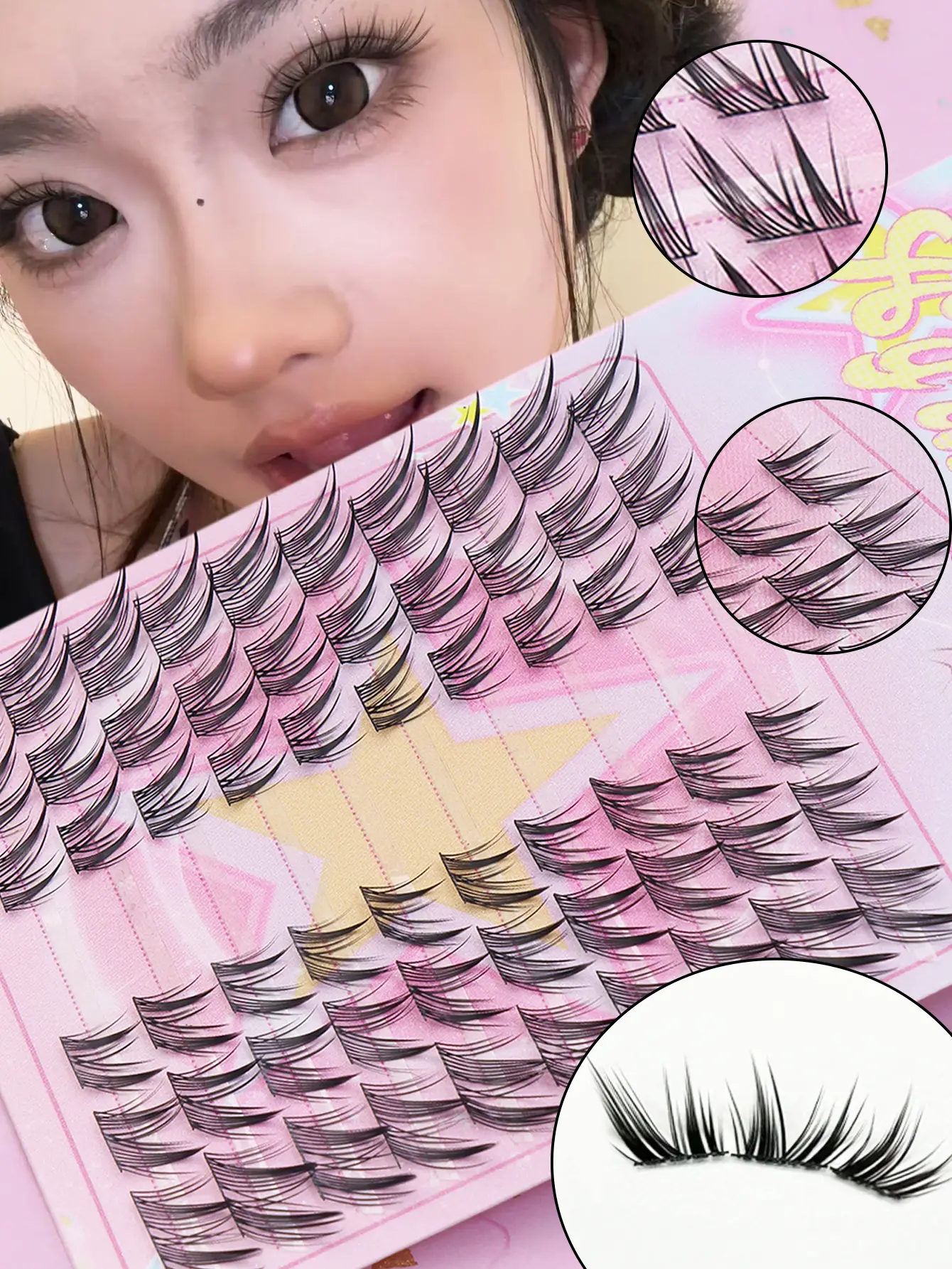 Soft false eyelashes for beginners with 60 clusters featuring a natural look; cute fox-eye style from the cartoon series, Segment C curled lash clusters; individual false lashes that are comfortable and natural to wear—ideal for novices Makeup