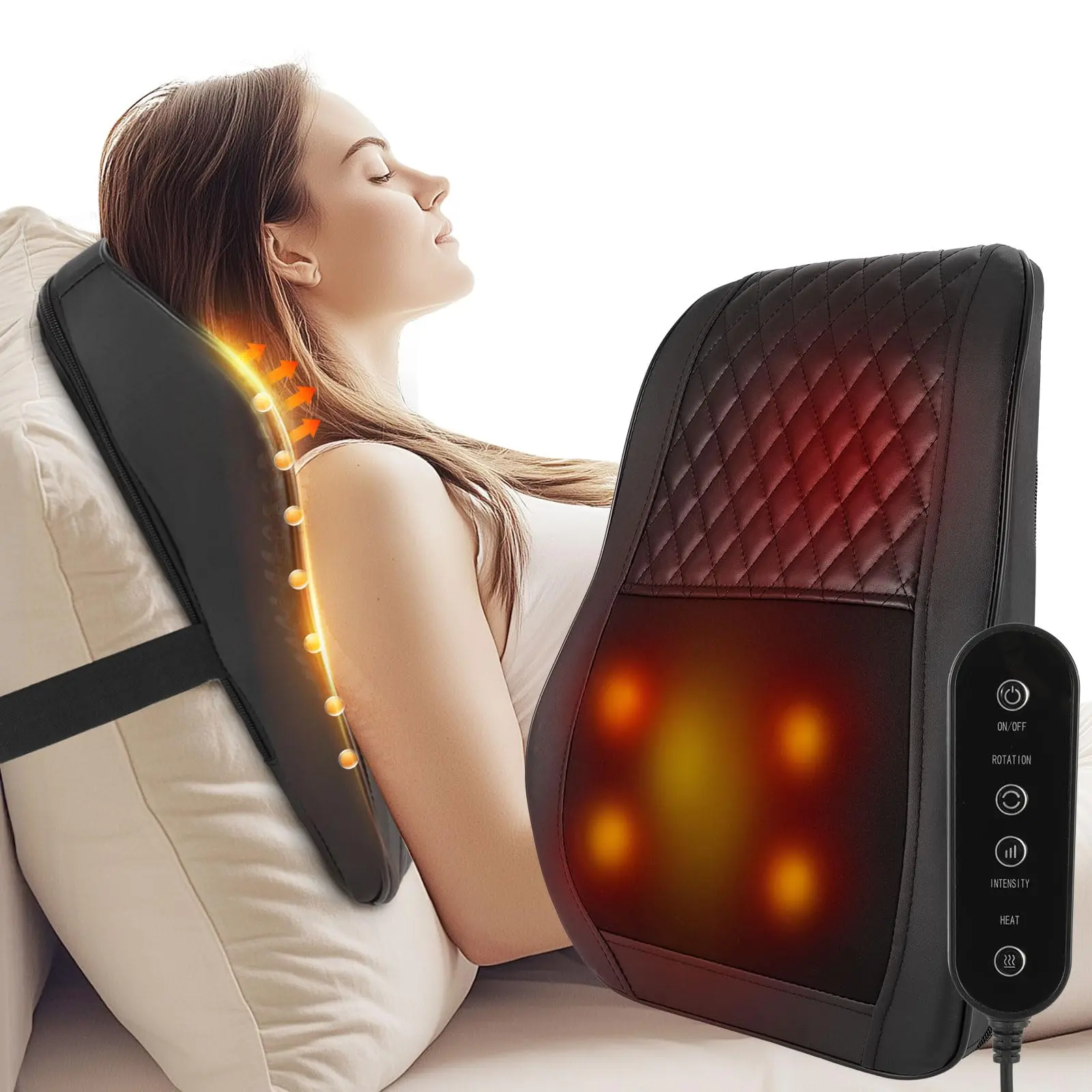 AERLANG Cordless Neck & Back Massager with Heat 3D Shiatsu Kneading Pillow 4 Nodes Dual Zones Adjustable Intensity Relief for Office Seniors Gift Neck Shoulder Relaxer Neck Care Stick Relaxing