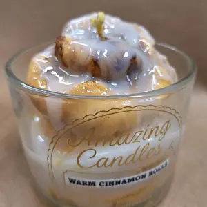 Amazing Candles Warm Cinnamon Rolls Scented Candle in Glass Jar with Cinnamon Roll Design