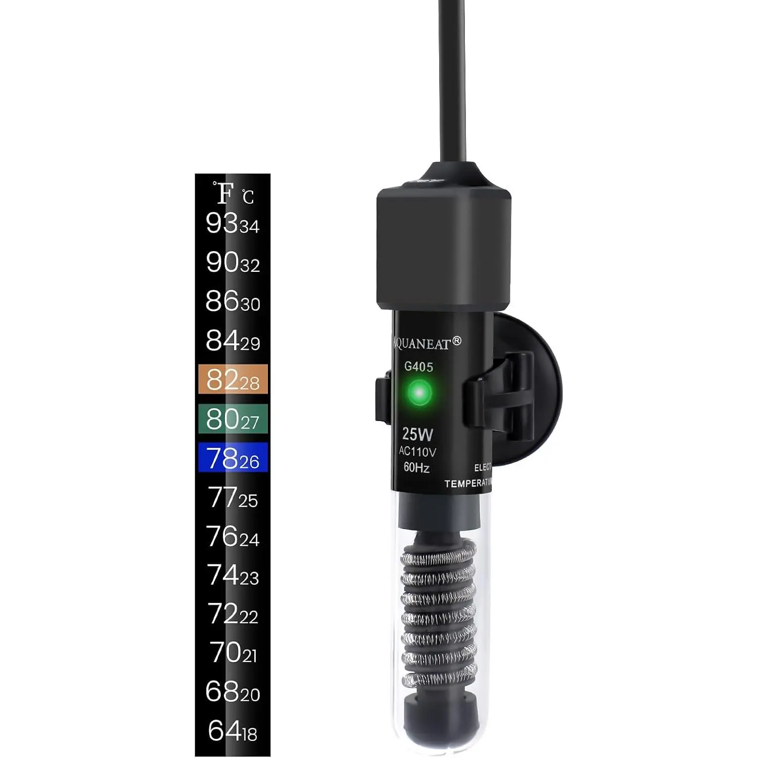 Aquarium Heater, 25W Small Betta Fish Tank Heater, Mini Preset Water Thermostat with a Thermometer