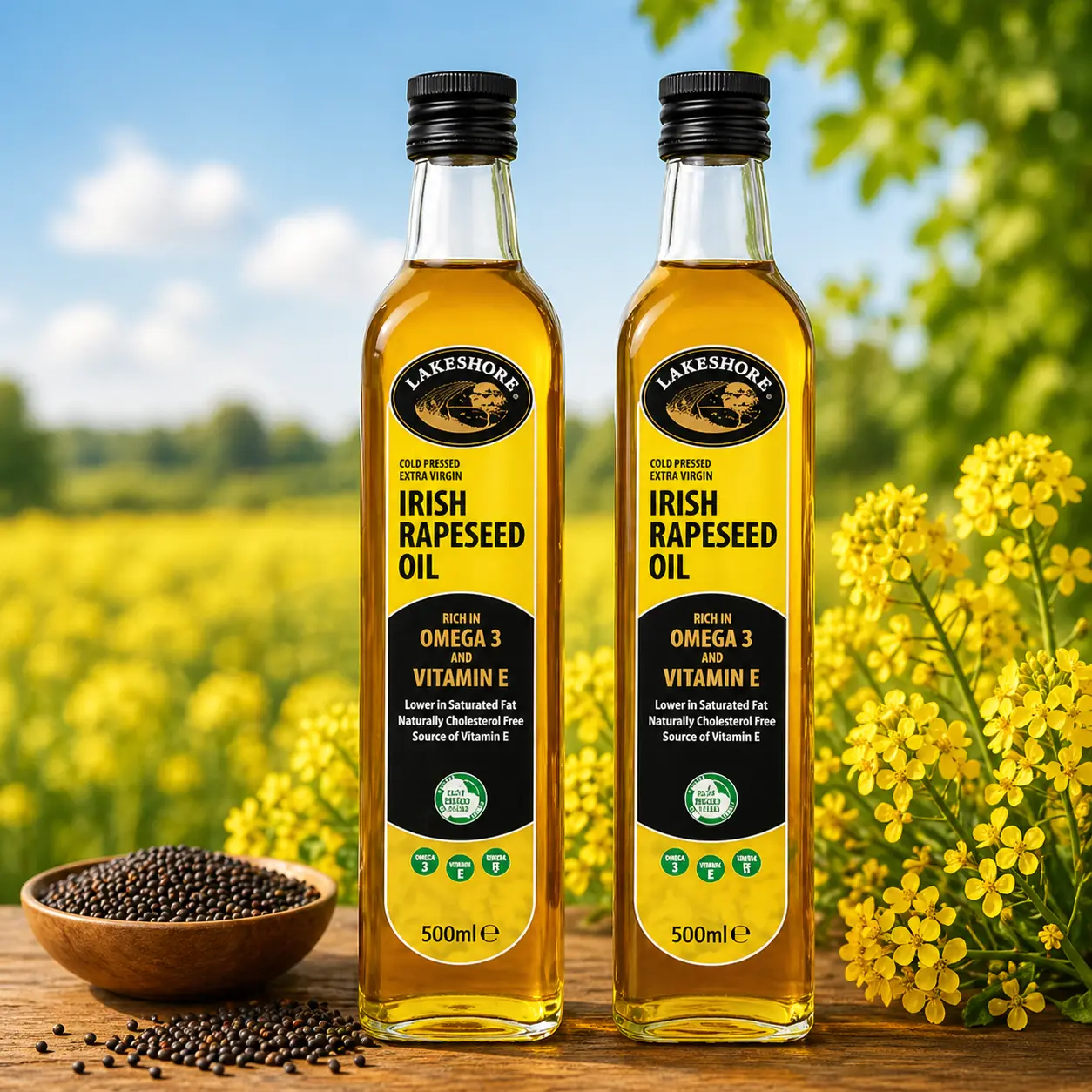 Lakeshore Irish Cold Pressed Extra Virgin Rapeseed Oil, Pack of 2 250g Bottles, No Preservatives, No Artificial Flavors, No Sodium, Chemical-Free, Mild Nutty Versatile Cooking Oil for Salad Dressings, Roasting