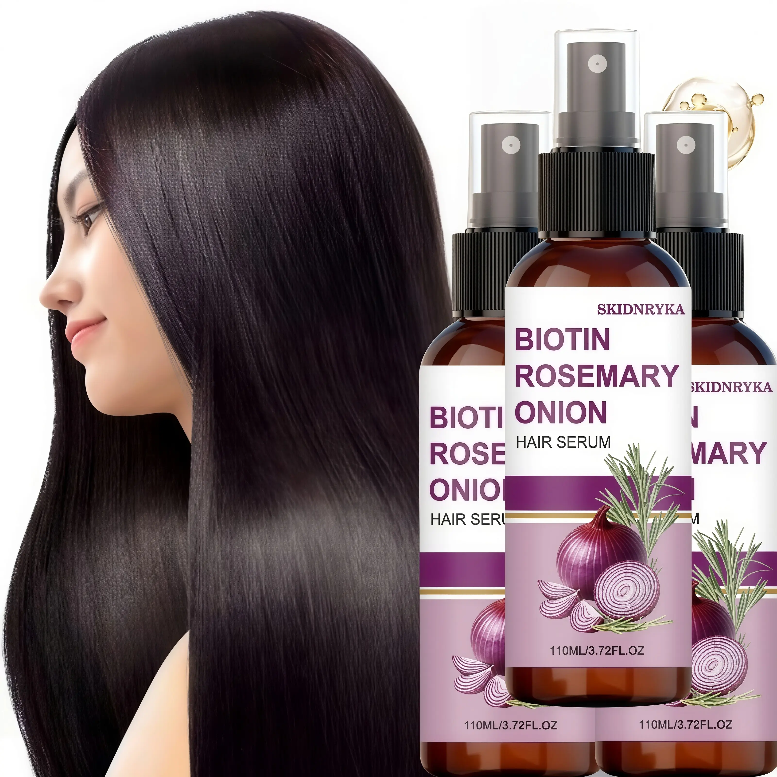 SKIDNRYKA Onion Leave-In Spray with Rosemary – anti-frizz, tangle-free, moisturizing, deep hair care; an essential oil suitable for everyday hair care and wig care; the best hair gift you can give a friend.