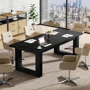 Tribesigns 5 Ft Wood Conference Table for Boardrooms, Modern Meeting Room Furniture, Large Rectangular Table in Black