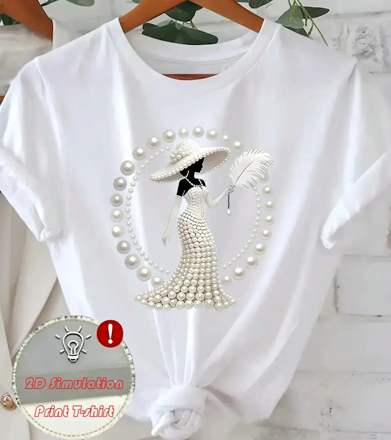 Women's Cotton Short-Sleeve Printed T-Shirt - Round Neck, Elegant Pearl Pattern, Soft, Breathable, Casual, Everyday, All-Season Comfort Unisex Apparel Top, Shortsleeve, Tshirt