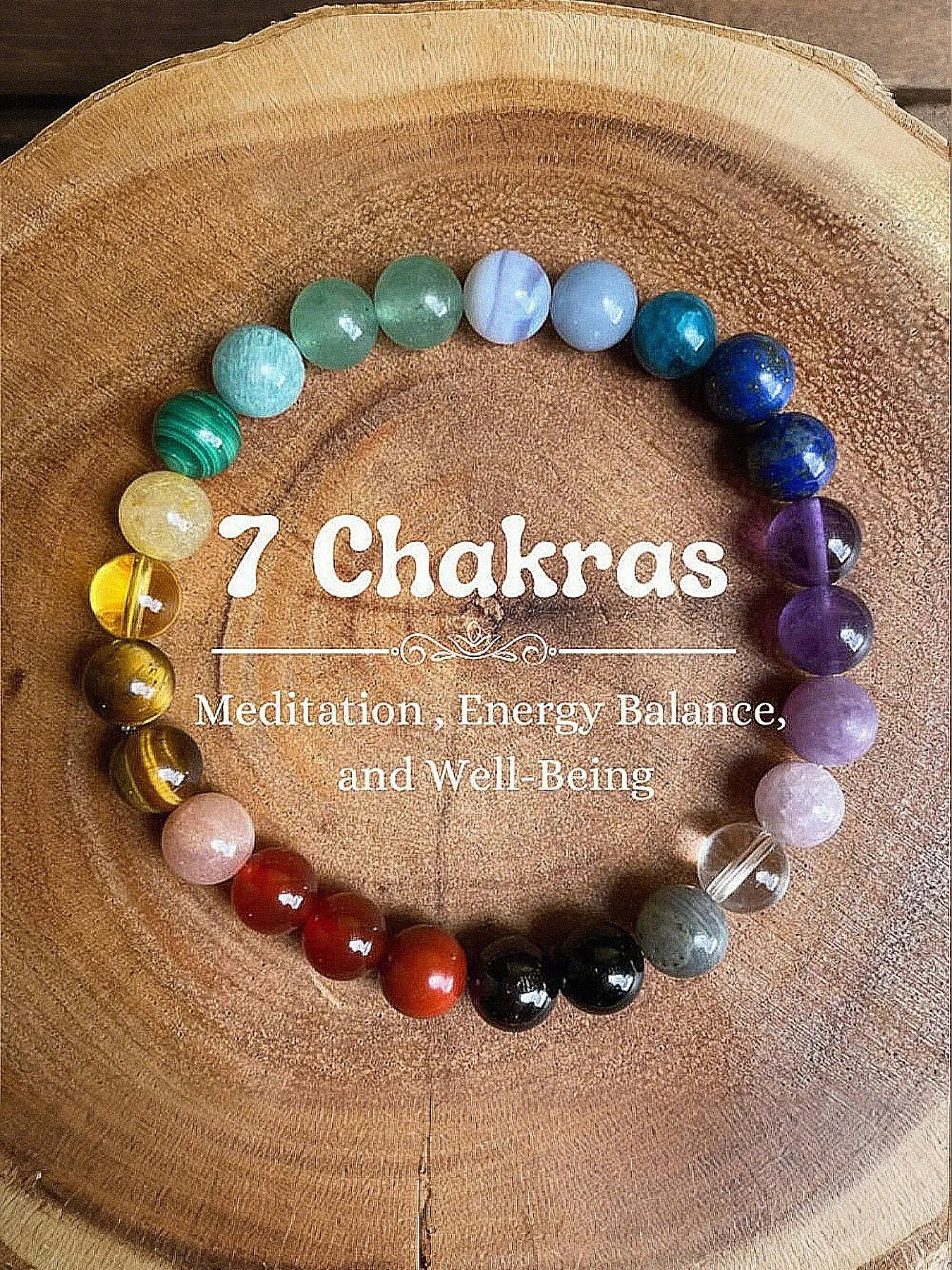 7 Chakra Natural Crystal Stone Bracelet, Crystals Bracelets, Chakra Bracelets, Healing Crystal Bracelet, Meditation Energy Balance and Happiness Bracelet, Fashion Accessories for Women & Men, Natural Crystal Jewelry, High Quality Bracelet