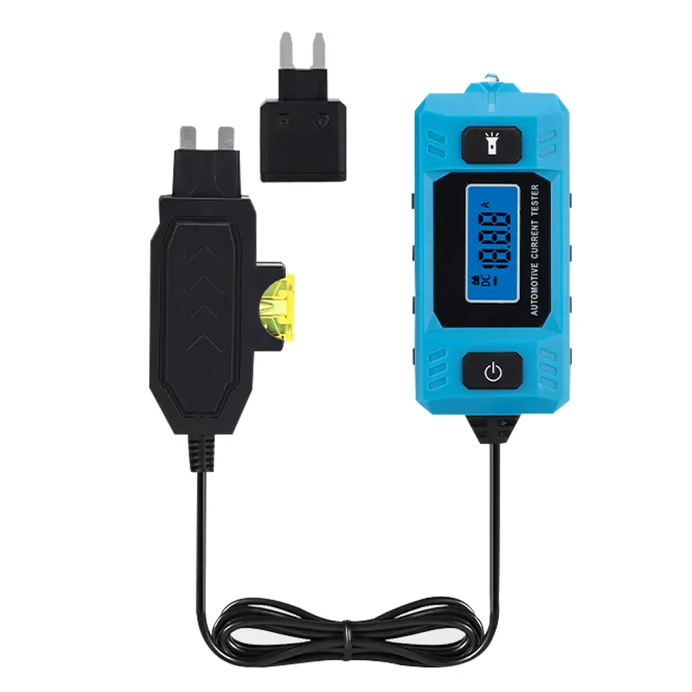 CNBJ-611 Handheld Automotive Car Fuses Diagnostic Tool - 12V 23A Accuracy Electrical Measuring Instrument with Blue Backlight LCD Display, Front Illumination LED, 1*Small Plug, mm-Scaled Fault Leakage Analyzer, 1*12V 23A Battery, 1*Car Current Tester