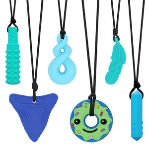 JNS33 Chew Necklaces for Sensory Kids and Adults, 6 PCS Sensory Chew Necklaces for Boys Girls with ADHD, SPD, Autism, Chewing Needs, Silicone Chewy Necklaces for Adults Used for Reliving Anxiety and Stress
