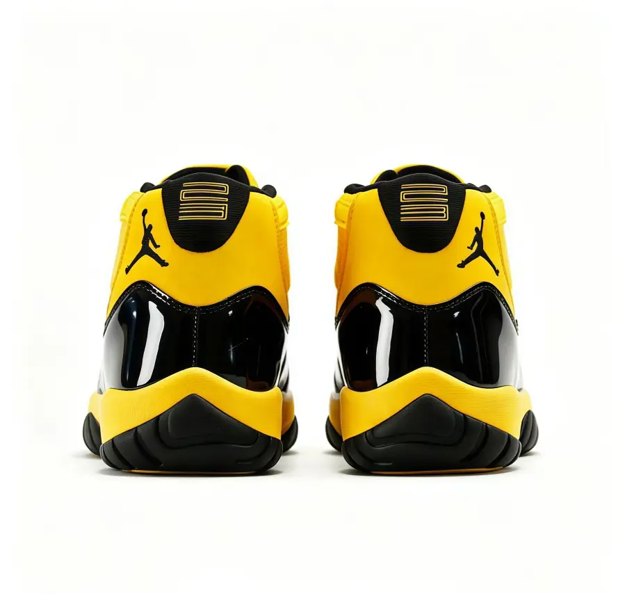 Retro High-Top Basketball Sneakers for Men, Bright Yellow Fabric Upper, Glossy Black Patent-Leather Toe, Contrast-Color Non-Slip Outsole, Hip-Hop Lace-Up Street Shoes, With Original Shoe Box (Sports Collectibles Accessory)