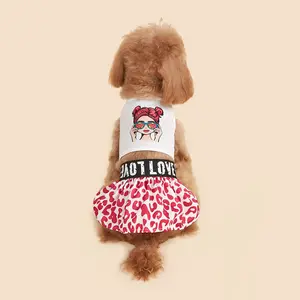 Pet Cartoon Girl Print Dress Two-Piece Set, Cute Animal Pattern for Pets, Comfortable & Stylish Pet Clothing, Outfits, Costume, Husky Clothes
