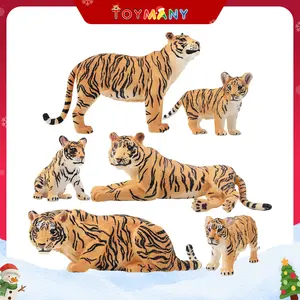 Toymany 6PCS Realistic Tigers Figurines with Tiger Cubs, 2-6" Jungle Animals Figures Family Set, Educational Toy Cake Toppers Christmas Birthday Gift for Kids Toddlers