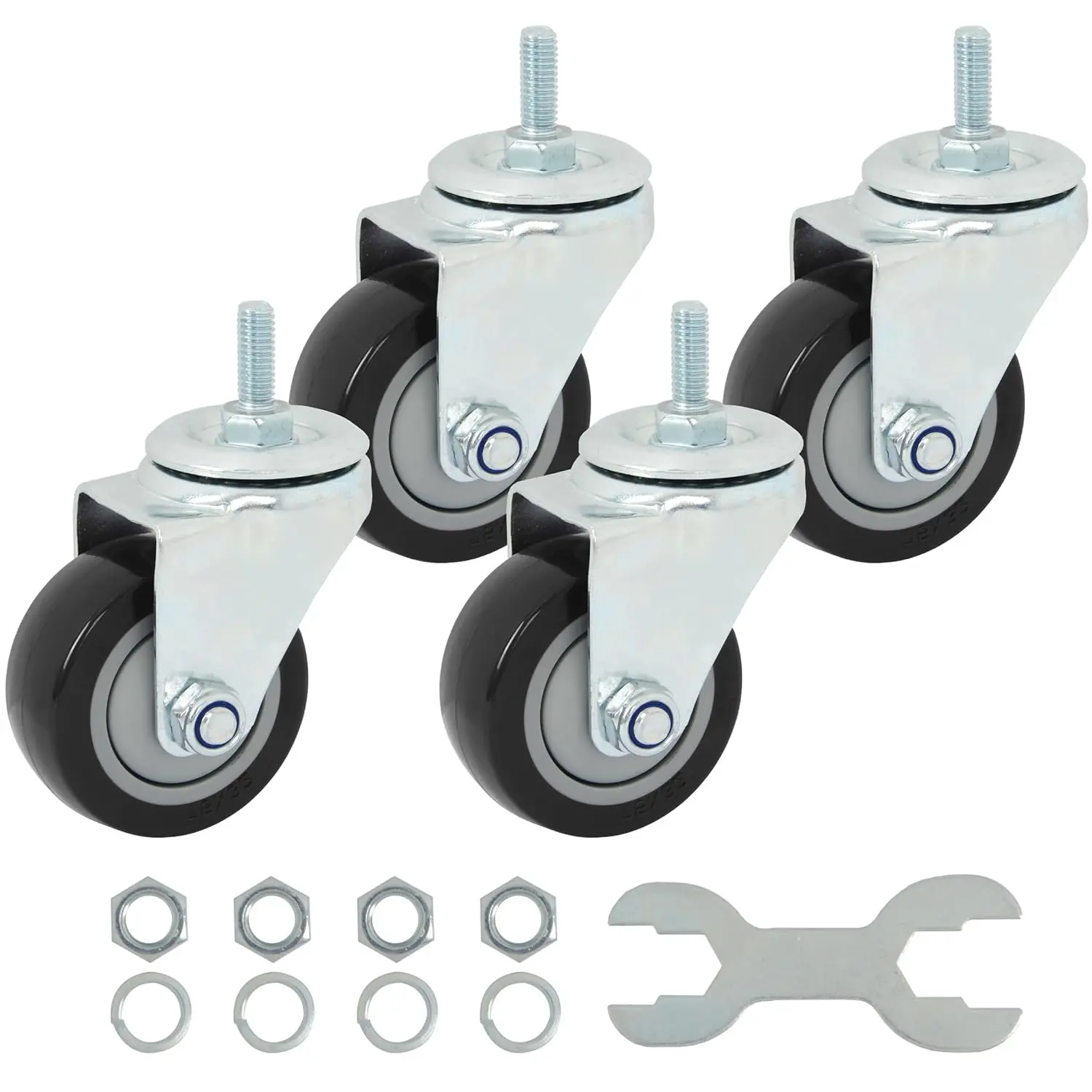 Swivel Caster Wheels 3 Inch Threaded Stem Casters Set of 4 Heavy Duty 3/8"-16 x 1 Anti-wear Polyurethane Industrial Castor Wheels for Cart/Furniture Load Bearing 2200 Lb Smooth Casters Black