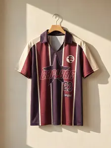 "Men's Las Vegas 23 Graphic Soccer Jersey, Striped Short Sleeve Polo Shirt with Star Print, Breathable Athletic Streetwear for Sports and Daily Style"