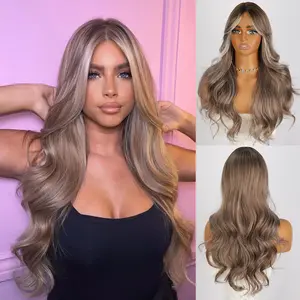 SMILCO 26 Inch Natural Wave Light Gray Mixed Wig 180% Density High Temperature Fiber None Lace SM457 for Ladies Parties Masquerade