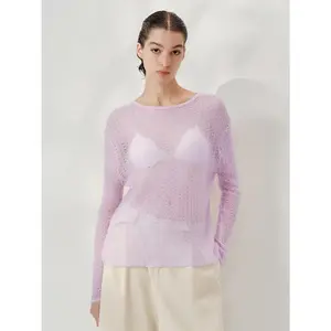 URBAN REVIVO Women's Color-Block Knit Sweater, Minimalist Wool Blend Pullover with Long Sleeves and Button Neck Detail, Knitting, Long Sleeve