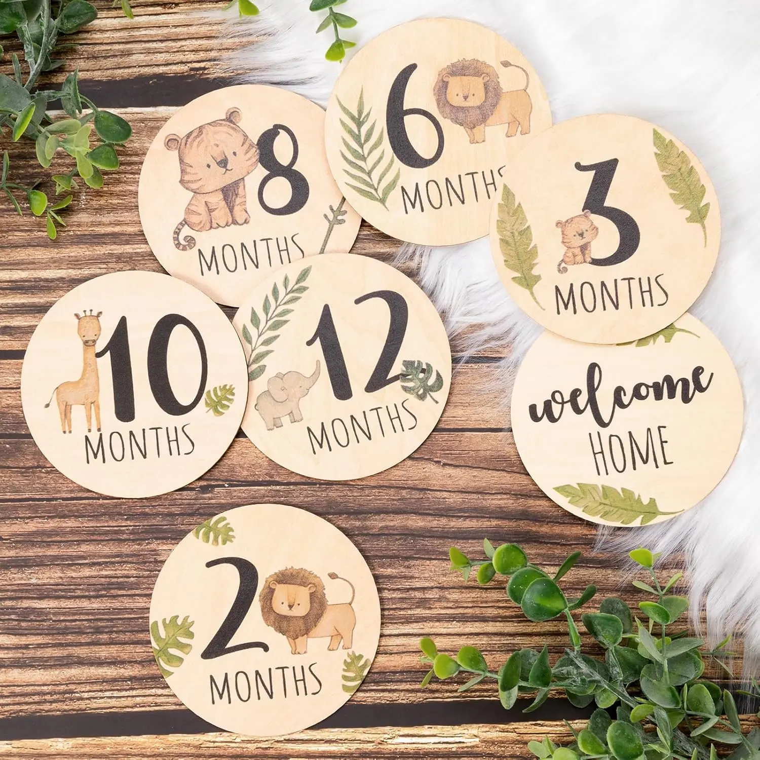 Monthly Milestone Cards Sign - 7 Double Sided  Marker Wooden Circles Discs  Photography Prop,  Journey Birth Announcement Sign  Boy and Girl  Sets